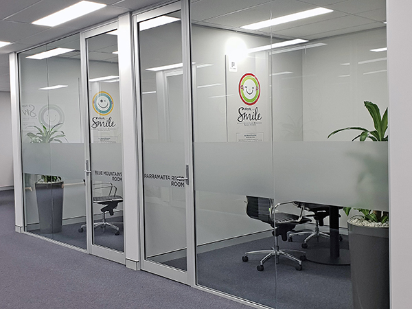 Kelly Group frosted windows inside office